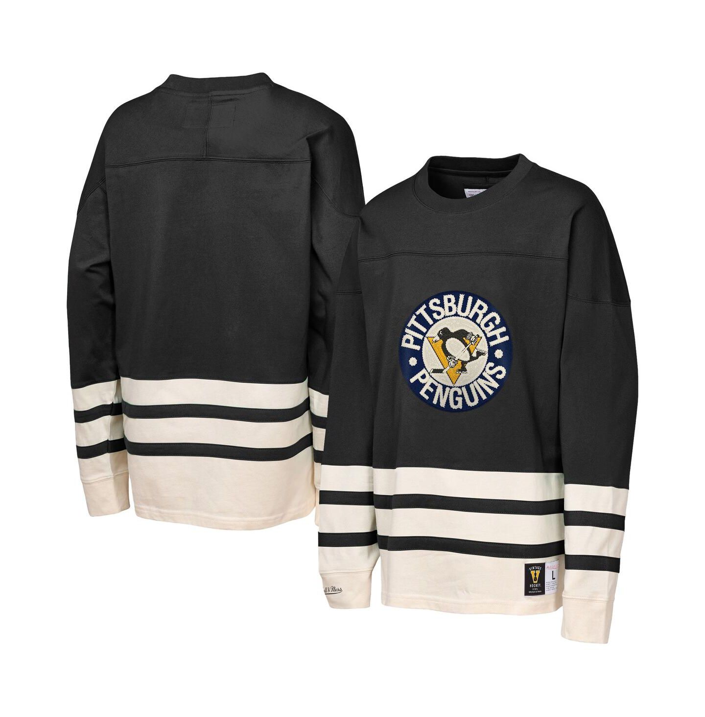 Детская футболка Mitchell & Ness Black Pittsburgh Penguins Chainstitch Heavyweight Long Sleeve — фото 1