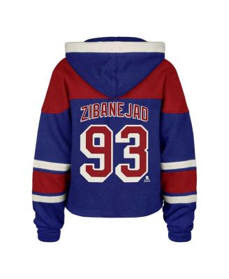 Women's Mika Zibanejad Blue New York Rangers Superior Lacer Cropped Pullover Hoodie