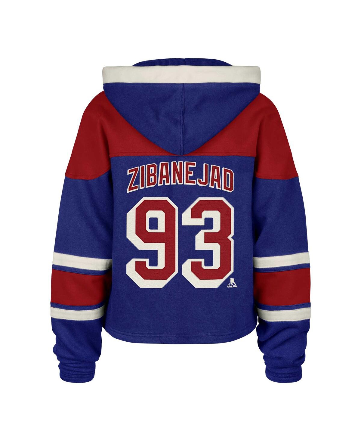 '47 Brand Women's Mika Zibanejad Blue New York Rangers Superior Lacer Cropped Pullover Hoodie