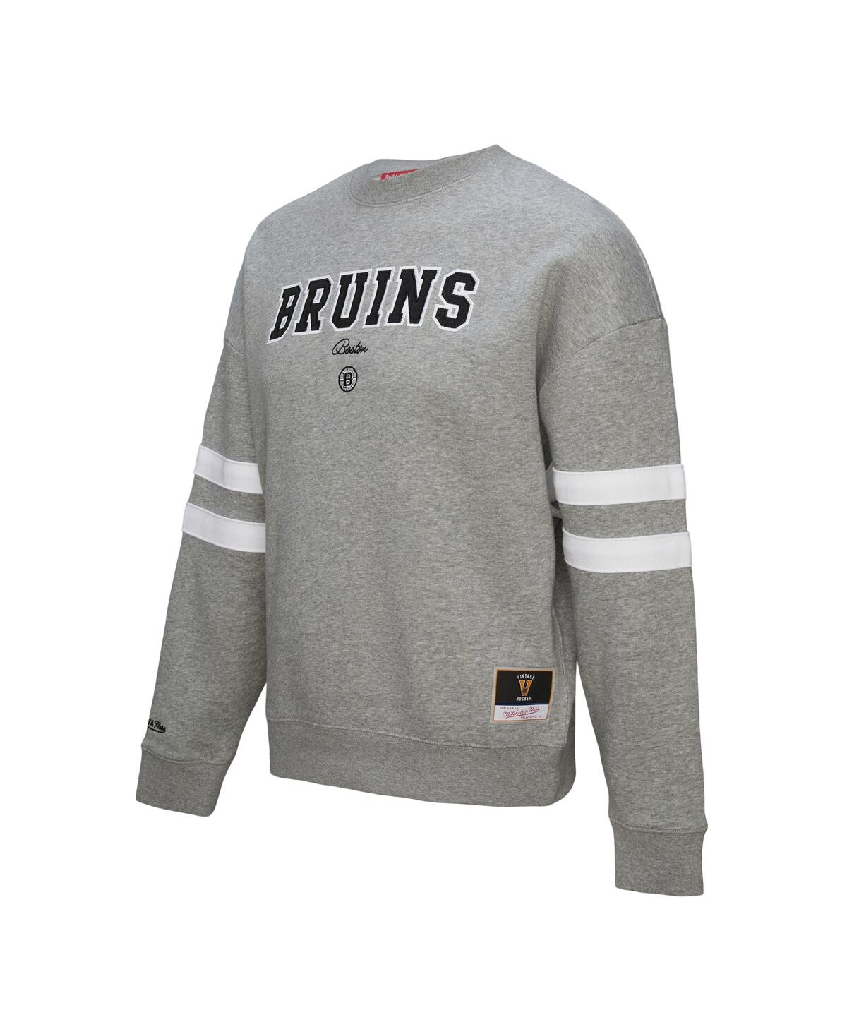 Mitchell & Ness Women's Heather Gray Boston Bruins Logo Lightweight Pullover Sweatshirt In Gray