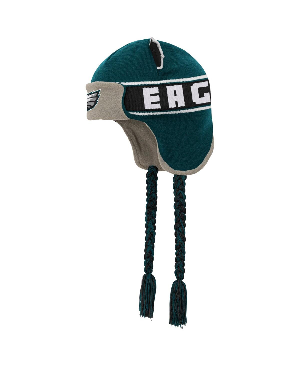 Outerstuff Big Boys And Girls Midnight Green Philadelphia Eagles Wordmark Ears Trooper Knit Hat In Green