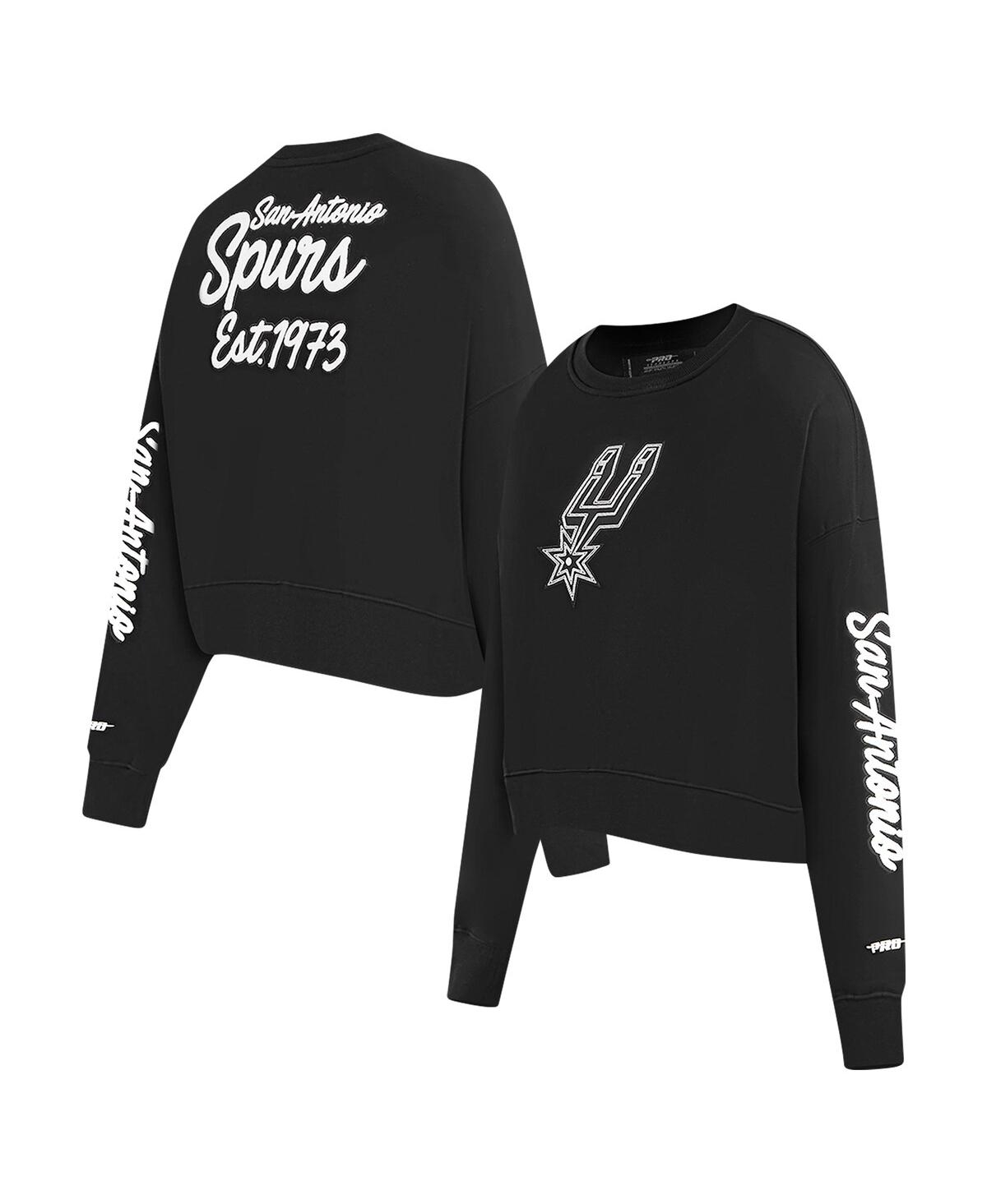 Pro Standard Women's Black San Antonio Spurs Paint The City Cropped Pullover Sweatshirt In Black