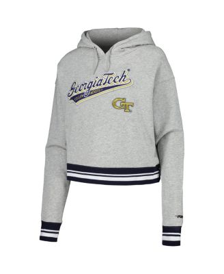Women's Heather Gray Georgia Tech Yellow Jackets Script Tail Fleece Cropped Pullover Hoodie