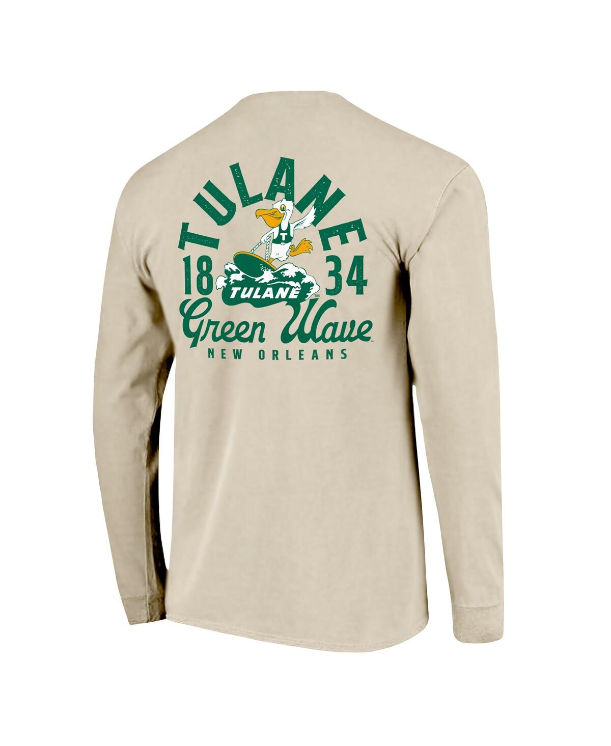 Image One Men's Natural Tulane Green Wave Comfort Colors Mascot Overlay Long Sleeve T-Shirt