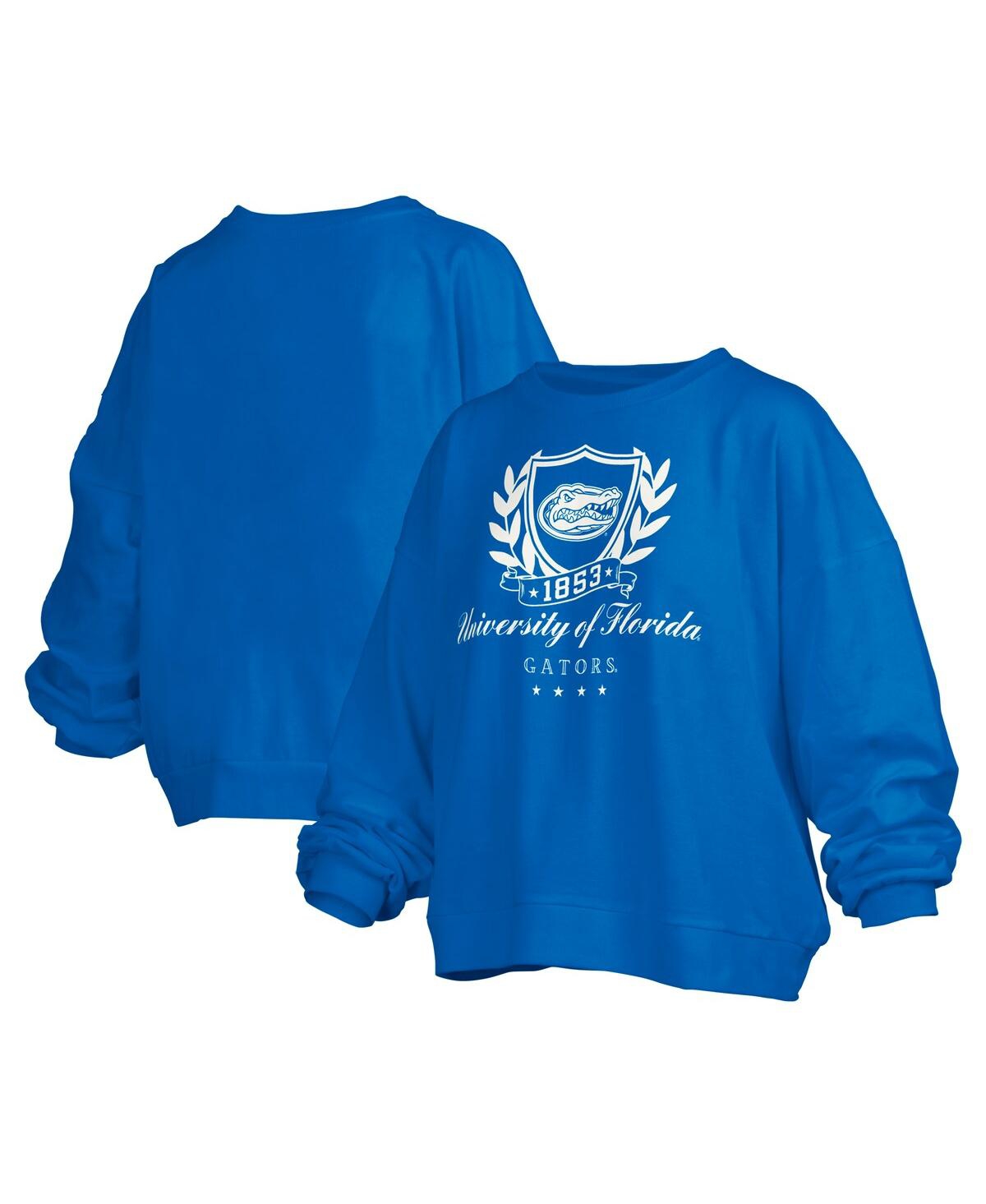 Pressbox Women's Royal Florida Gators Big Aug Script Janice Oversized Pullover Sweatshirt In Blue