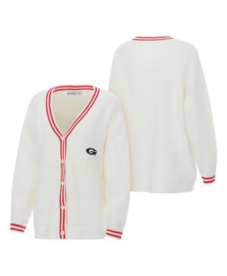 ZooZatz - Women's Cream Georgia Bulldogs Striped Knit Button-Up Cardigan Sweater