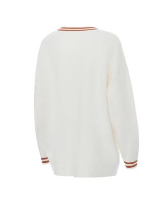 Women's Cream Texas Longhorns Striped Knit Button-Up Cardigan Sweater