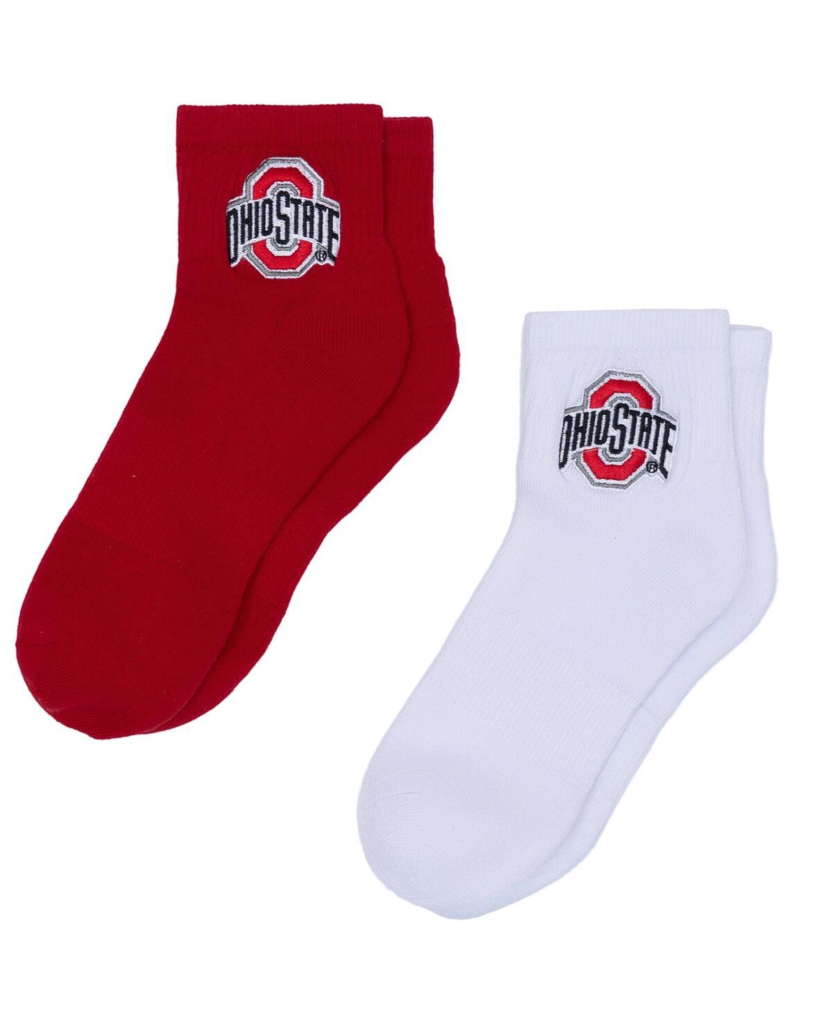 Zoozatz Women's White/scarlet Ohio State Buckeyes Two-pack Lettuce Hem Crew Socks In Multi