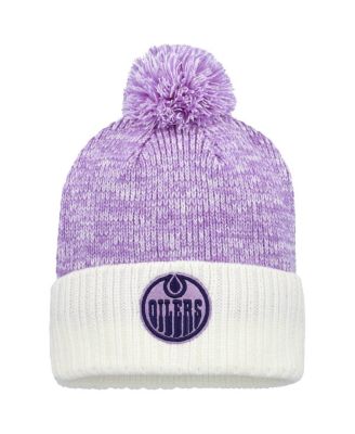 Fanatics - Men's Lavender/White Edmonton Oilers Hockey Fights Cancer Cuffed Knit with Pom Hat