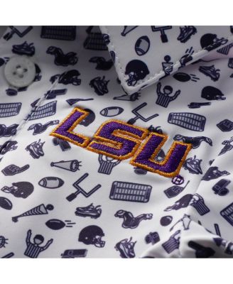 Baby Boys and Girls Purple LSU Tigers Tom Allover Print Performance Polo Bodysuit