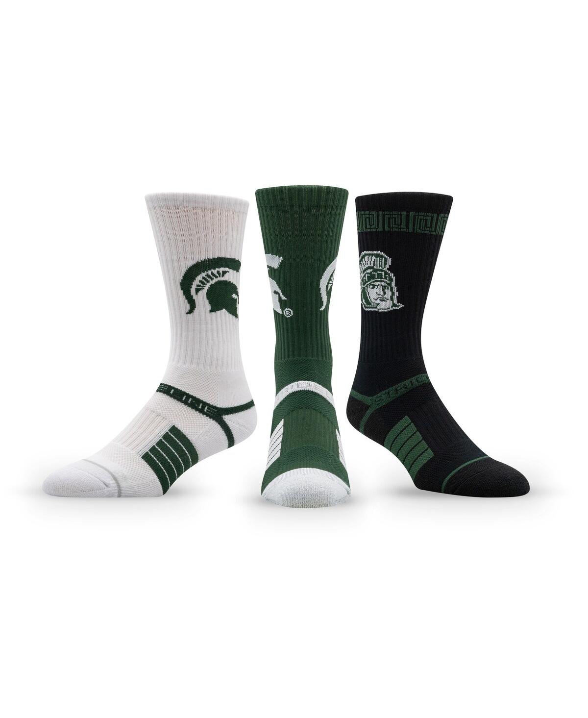Strideline Men's And Women's 3-pack Michigan State Spartans Premium Knit Crew Socks In Multi