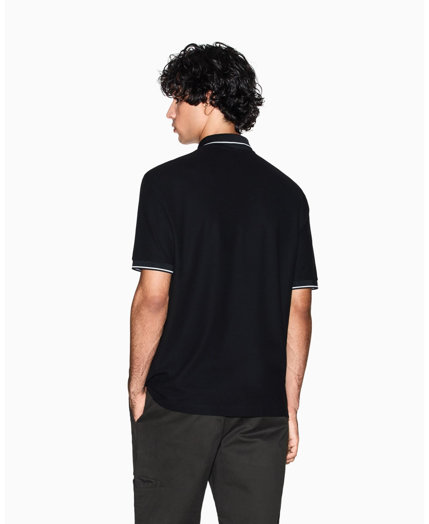 Мужское поло A|X Armani Exchange Night Lab Short Sleeve Mercerized Cotton Pique Polo Shirt, цвет: Чёрный — фото 3
