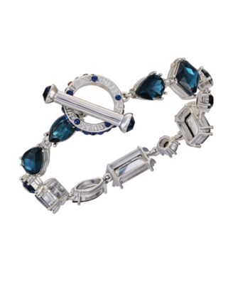Epoxy Glass Stone Silver and Gold-Tone Toggle Bracelet
