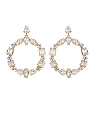 Epoxy Glass Stone Silver and Gold-Tone Door Knocker Earrings