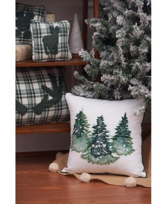 Evergreen Trees Embellished 100% Cotton Christmas Accent Throw Pillow 18" x 18"