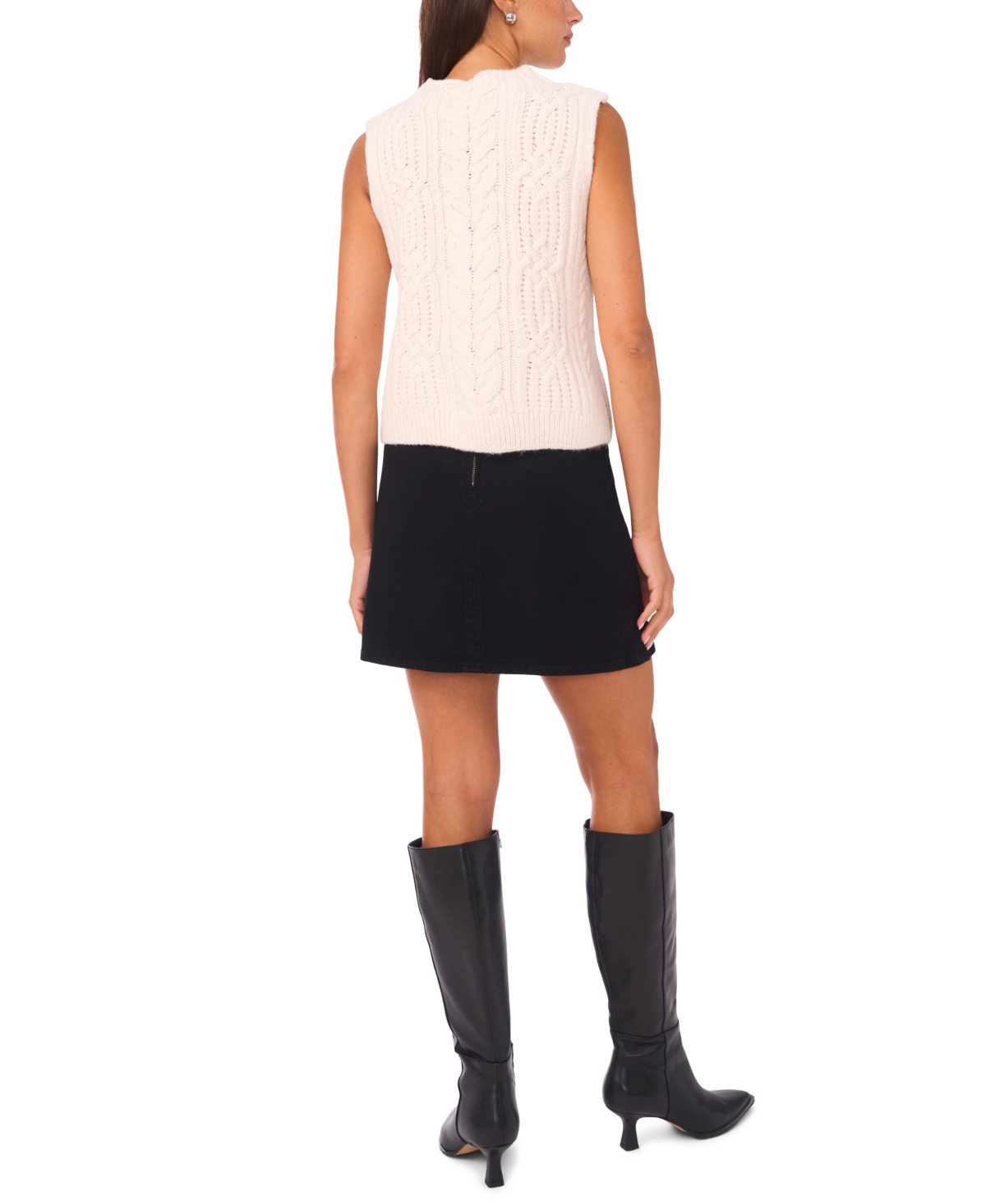 Vince Camuto Women's Mock Neck Mixed Cable Pull-On Top