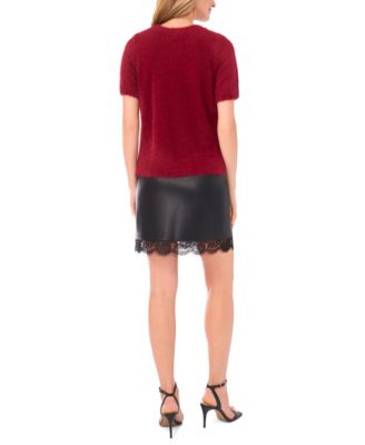 Women's Eyelash Short Sleeve Crew Neck Top