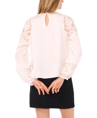 Women's Shirred Neckline Long Sleeve Top