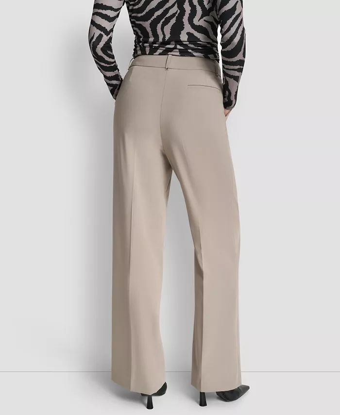 Women's Pintuck Wide Leg Mid Rise Trousers - thumbnail 3