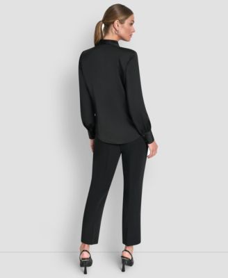 Women's Tie-Neck Front Button Long Sleeve Blouse