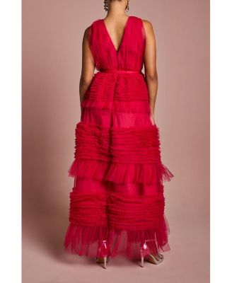 Women's Sleeveless Mesh Tiered Maxi Dress