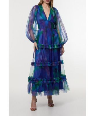 Women's Dark Floral Plunge Maxi Dress