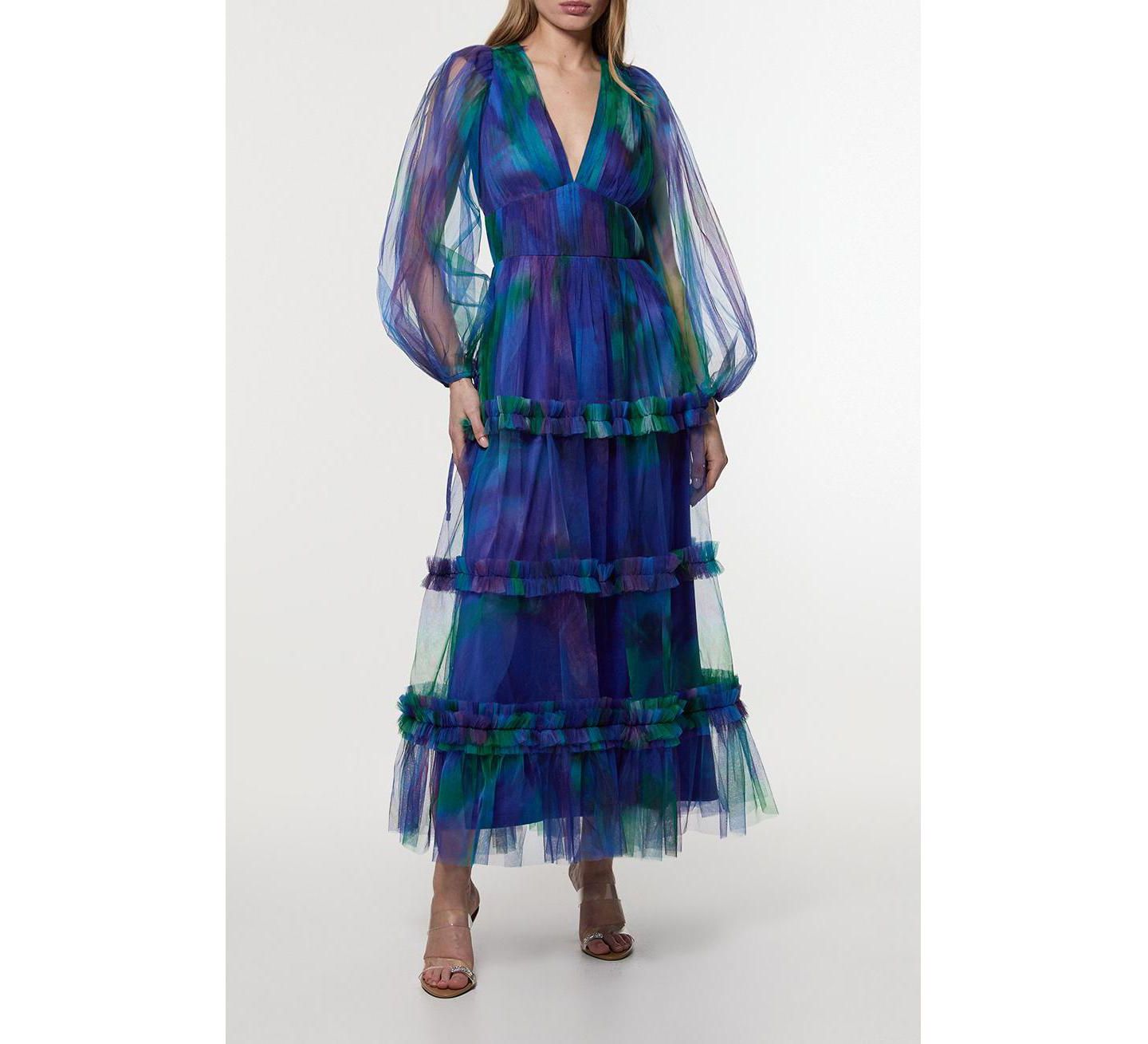 Женское платье Karen Millen Dark Floral Plunge Maxi, цвет: Синий — фото 5