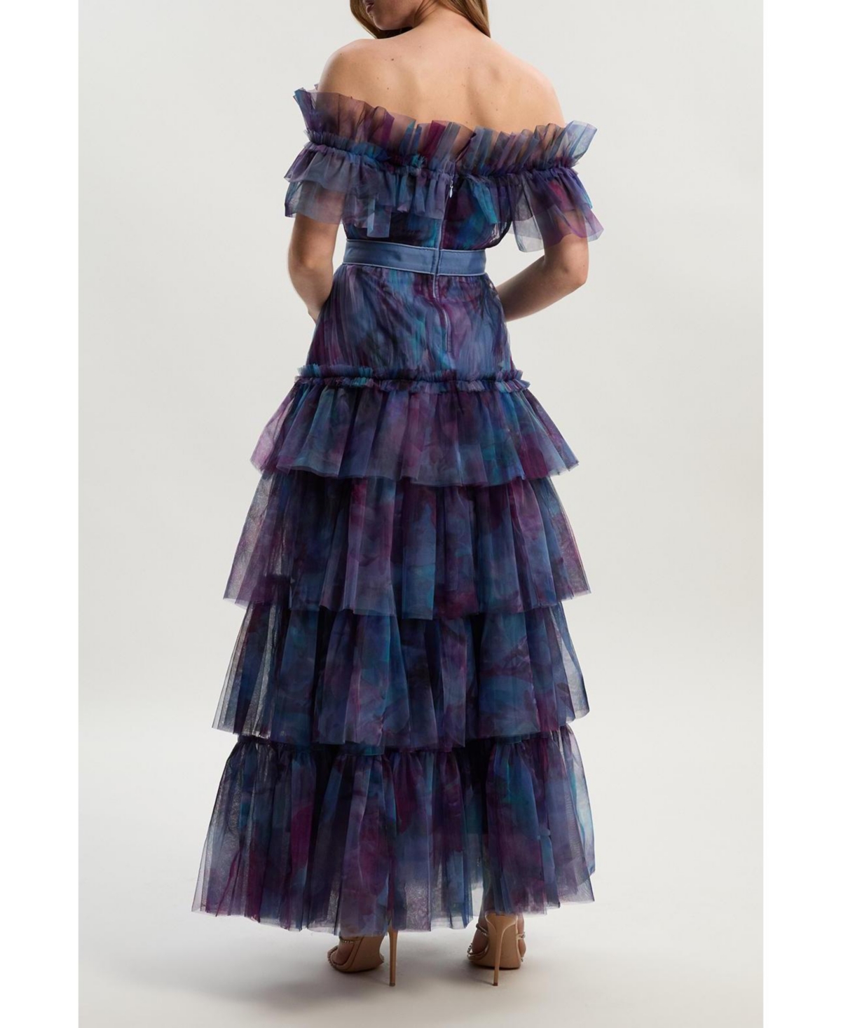 Karen Millen Women's Floral Tulle Off Shoulder Maxi Dress