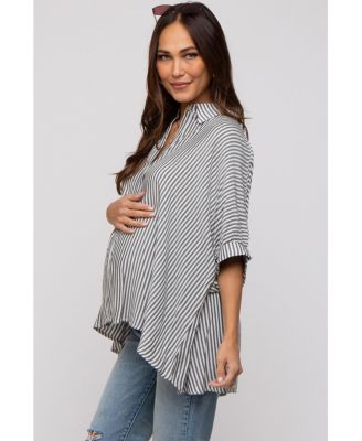 Maternity Taupe Striped Button Up Dolman Top