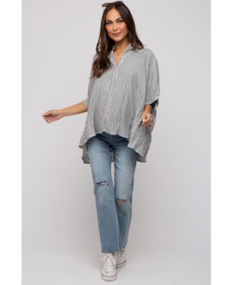 Maternity Taupe Striped Button Up Dolman Top