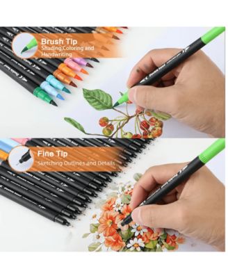 24 Colors Brush Markers for Adult Coloring Books, Coloring Markers for Adults Lettering, Dual Tip Brush Pens