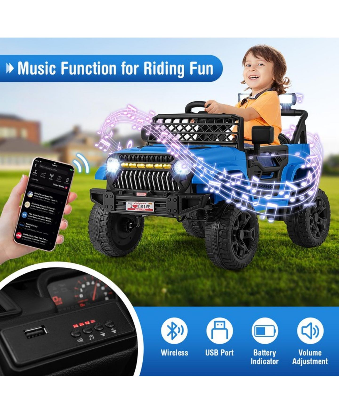 Детская игрушка SUGIFT 12V Rechargeable Ride-On Truck with Parental Remote, 66 lb Capacity, Ages 3+, цвет: Синий — фото 6