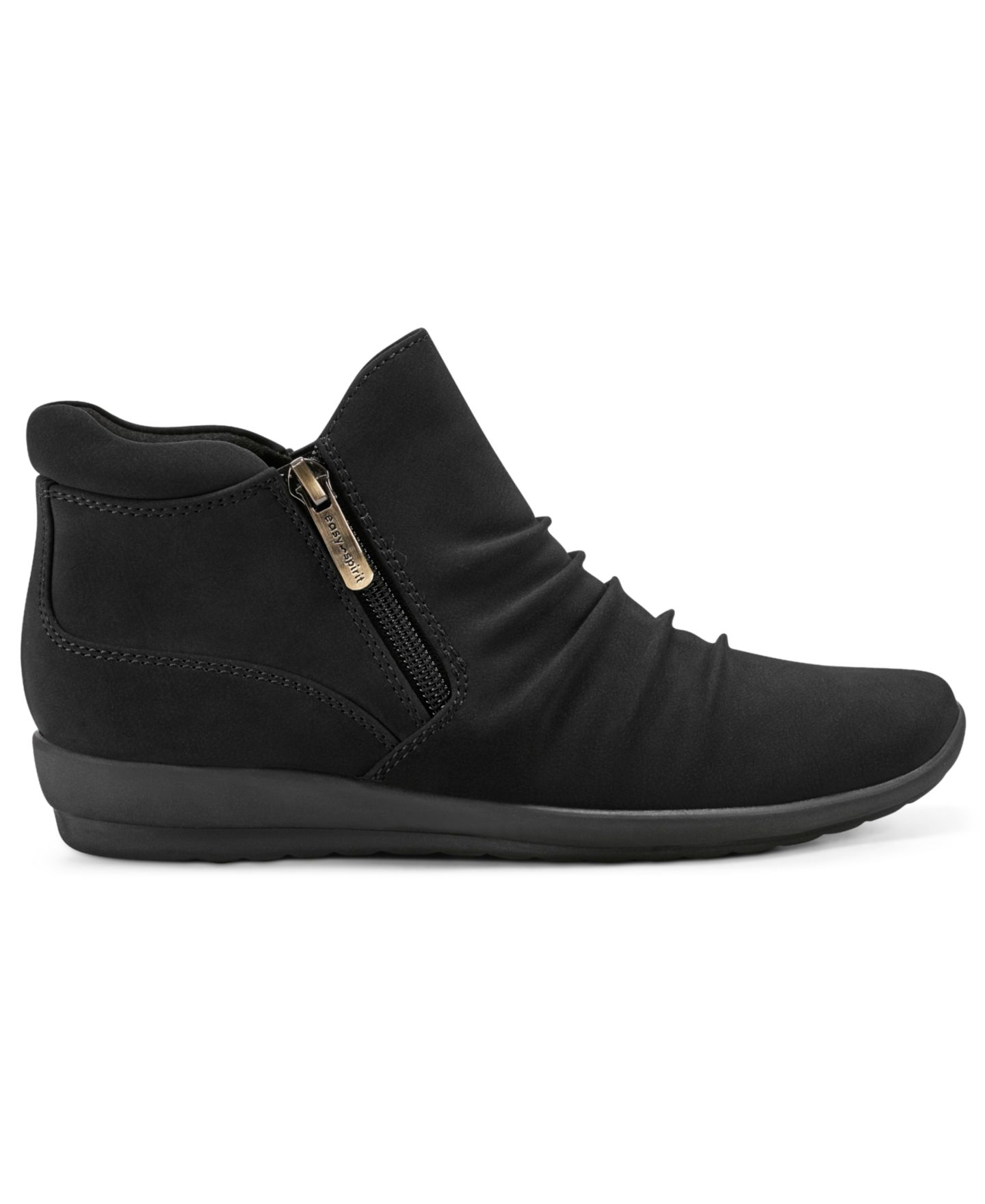 Женские ботинки Easy Spirit Aleta Ruched Side-Zip Flat Booties, цвет: Чёрный — фото 2
