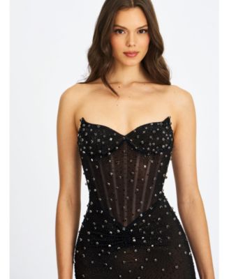 Women Fatima Black Crystal Sleeveless Corset Mermaid Maxi Dress