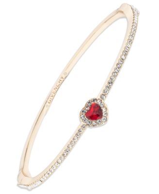 Givenchy - Glass Stone Gold-Tone or Silver-Tone Heart Bangle Bracelet