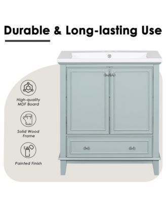 30" Bathroom Vanity, Cabinet Base Only, Multi-Functional Cabinet with Doors and Drawer, Solid Frame and MDF Board