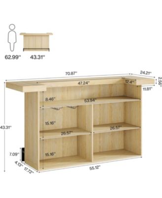 4-Tier Bar Table, 70.9-Inch Large Modern Home Bar Unit with Wine Glass Holder