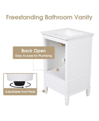 20"  Real Wood And MDF Cabinet with Doors, Drawer and Adjustable Foot Pads Boards Bathroom Vanity with Sink