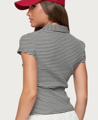 Women's Beau Striped Ribbed Button Up Top