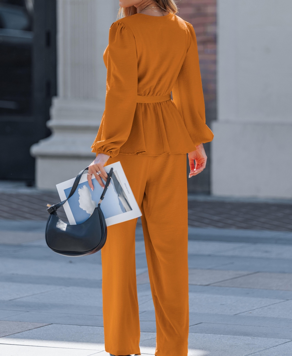 Cupshe Women's Elegant V-Neck Top & Wide-Leg Pants Matching Set