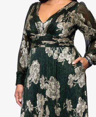 Plus Size Crinkle Foil Long Sleeve Dress