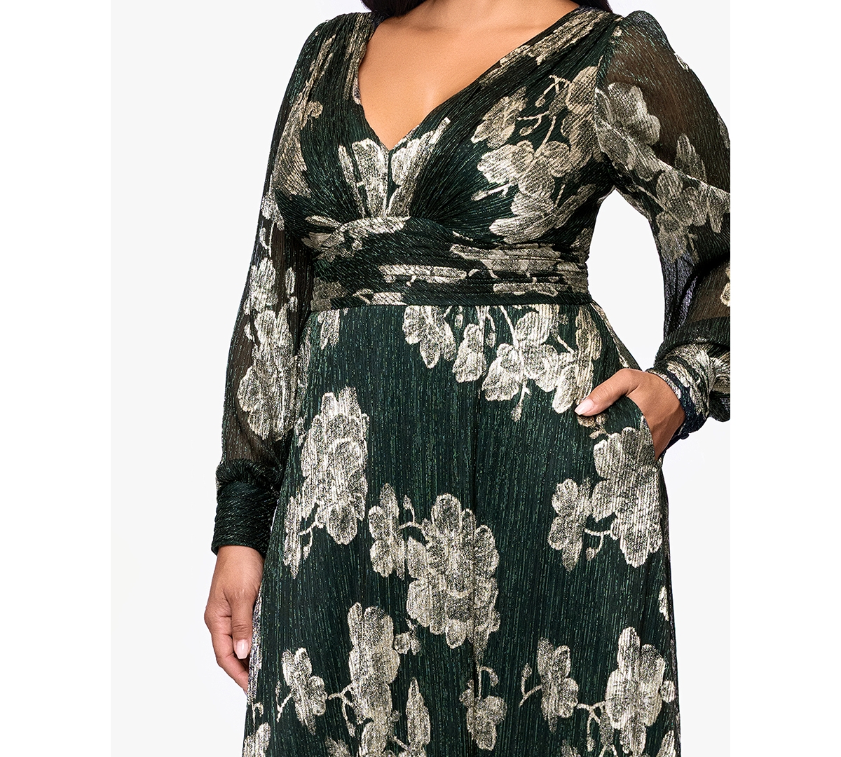 Betsy & Adam Plus Crinkle Foil Long Sleeves Dress