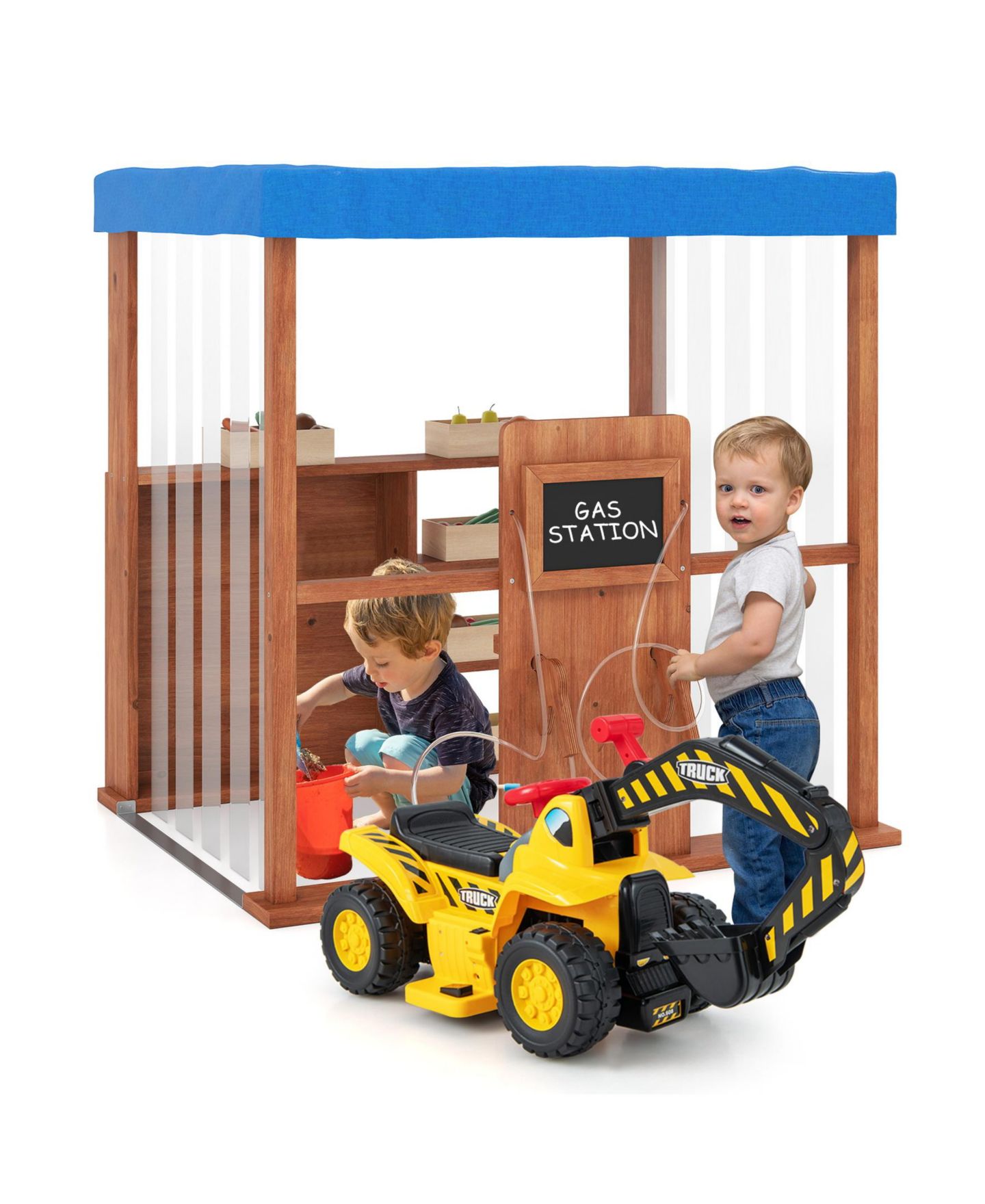 Детская игрушка SUGIFT Gas Station and Grocery Store Playhouse with 2 Refueling Guns, Ages 3+, цвет: Коричневый — фото 10