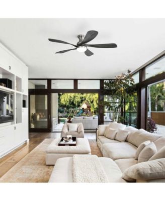 52-inch Modern Minimalist Sand Nickel 5-Blade Flush Mount with LED Light Remote Control Supports 6 Speeds and Timer Function