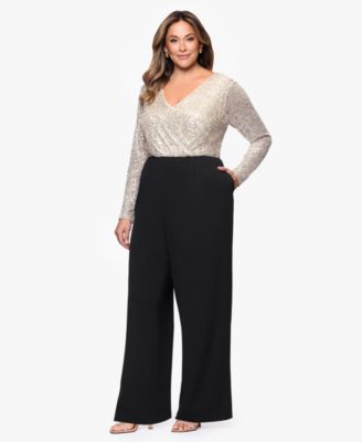 Plus Size Sequin Detail Long Sleeves Jumpsuit