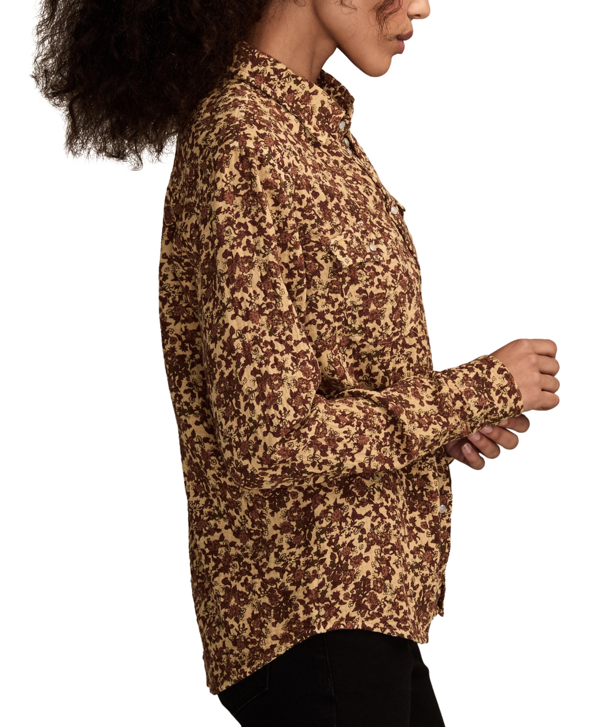Lucky Brand Women's Printed Western Button Down Top In Brown