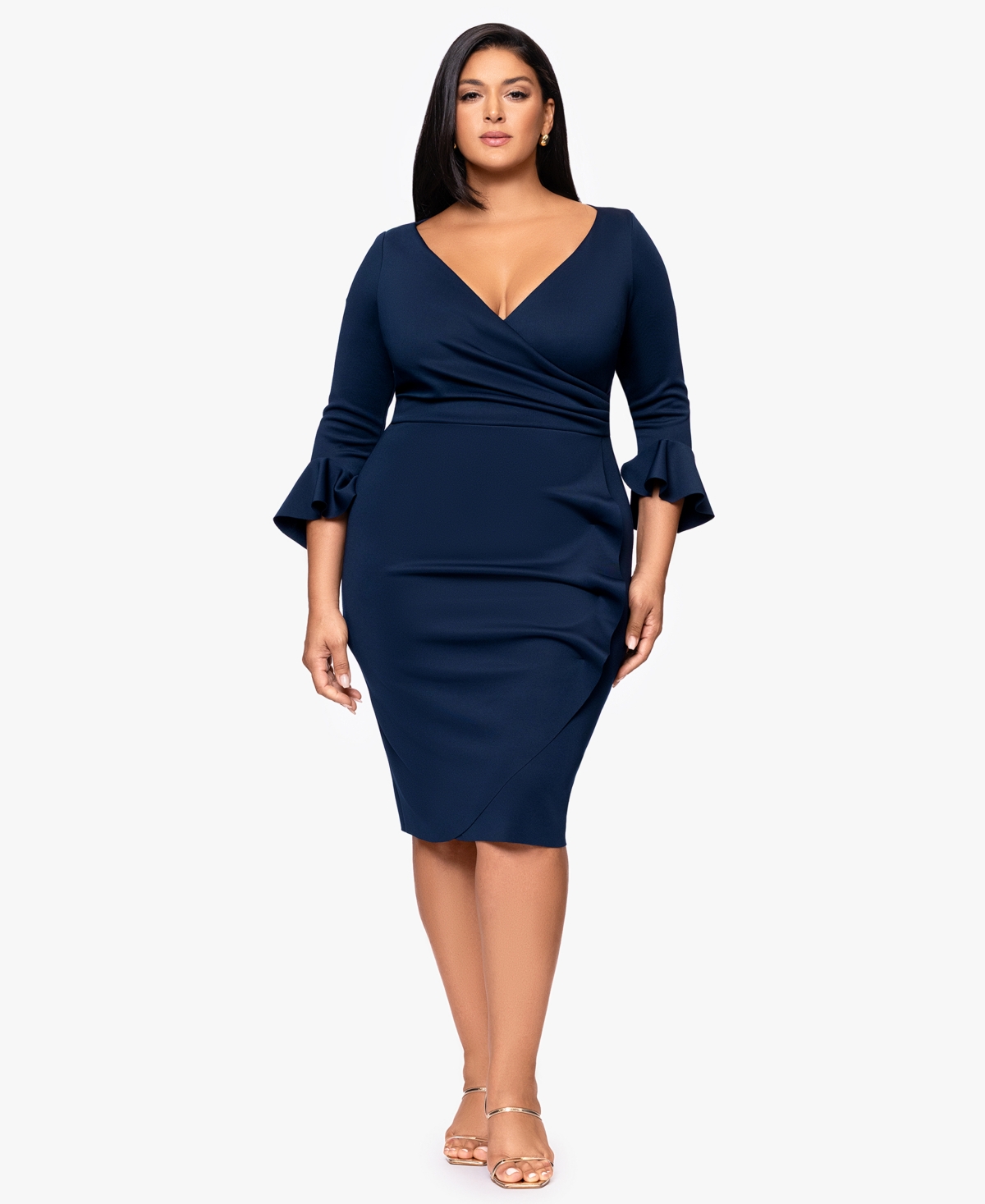 Betsy & Adam Plus Size 3/4-sleeve Sheath Midi Dress In Blue