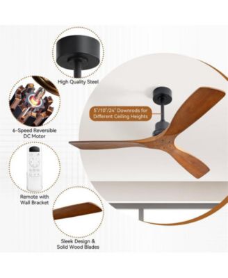 52-inch Modern Black 3 Blades Walnut Ceiling Fan with 6 Speed Remote control and Timing and Forward Reverse Rotation Function for Indoor