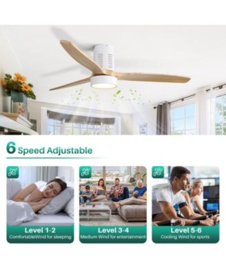 52-inch Modern White 3-Blade Flush Mount Fans Supports Remote Control 6-Speed Arbitrary Adjustment and Timing Function