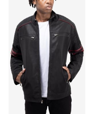 Men's PU Jacket With Faux Shearling Lining And Moto Stitch On Sleeves And Back